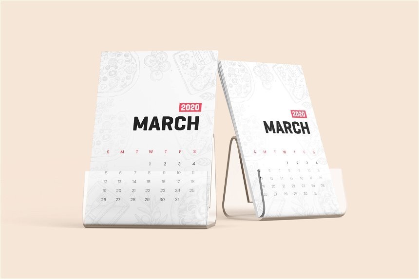 5 Visions of Desk Calendar Mockup with Plastic Stand FREE PSD