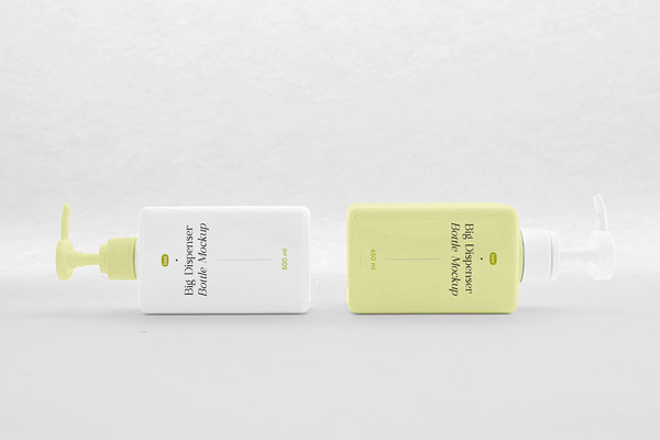 Front Showcase of 2 Square Dispenser Bottle Mockup FREE PSD