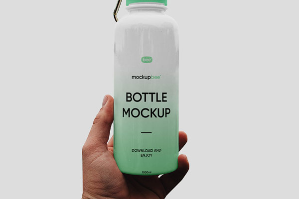 Front Sight of Metal Bottle Mockup in Hand FREE PSD
