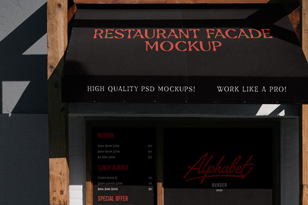 Front View of Restaurant Facade Mockup FREE PSD