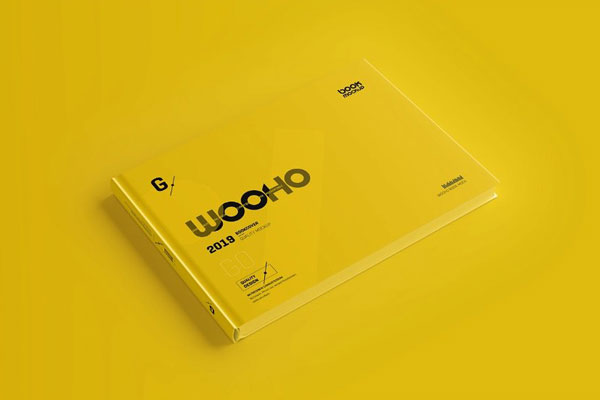 Landscape Hardcover Book Mockup in 4 Showcases FREE PSD