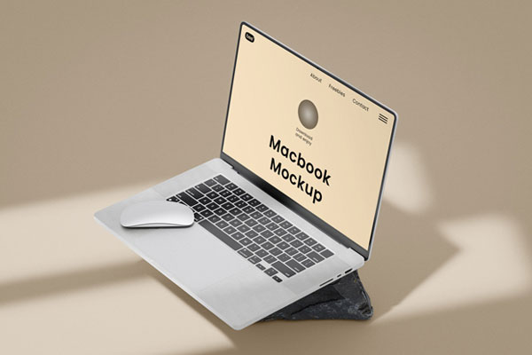 Perspective View of Macbook Mockup with Mouse FREE PSD