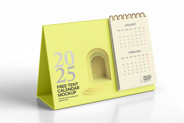 Perspective View of Tent Calendar Mockup FREE PSD