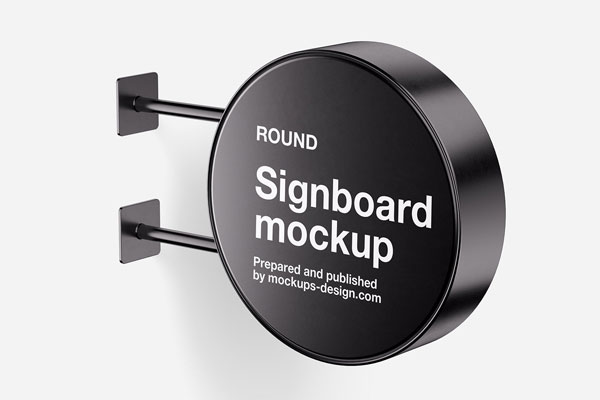 Round Signboard Mockup in 3 Sights FREE PSD