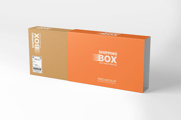 Shipping Box Mockup with Sleeve in Perspective Vision FREE PSD