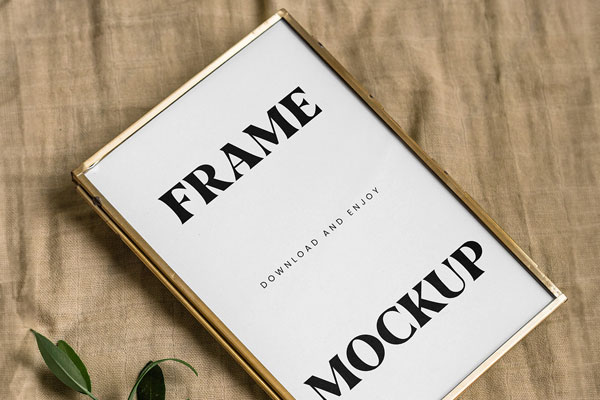 Small Golden Frame Mockup in Perspective Vision FREE PSD