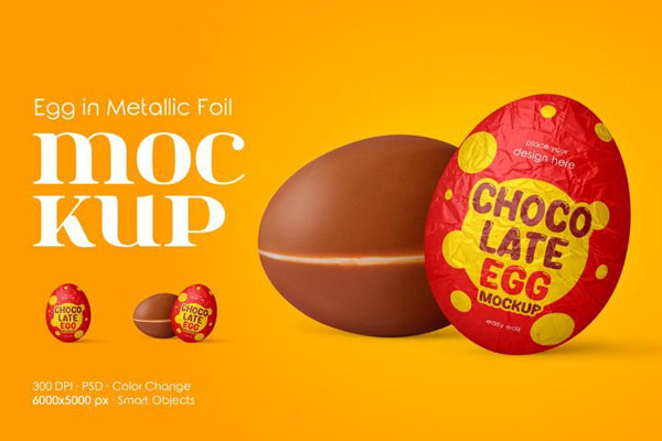 2 Shots of Chocolate Egg in Metallic Foil Mockup Free Download