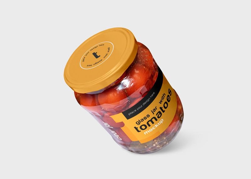 4 Shots of Clear Glass Jar Mockup with Tomatoes FREE PSD