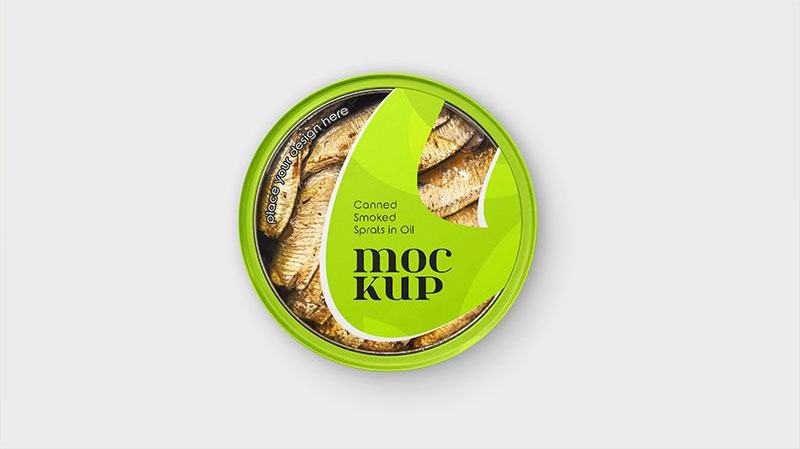 Mockup of Canned Smoked Sprats in 2 Shots Free Download | Resource Boy