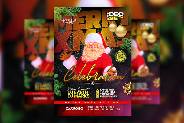 Classic Christmas Party Celebration Flyer Template FREE PSD
