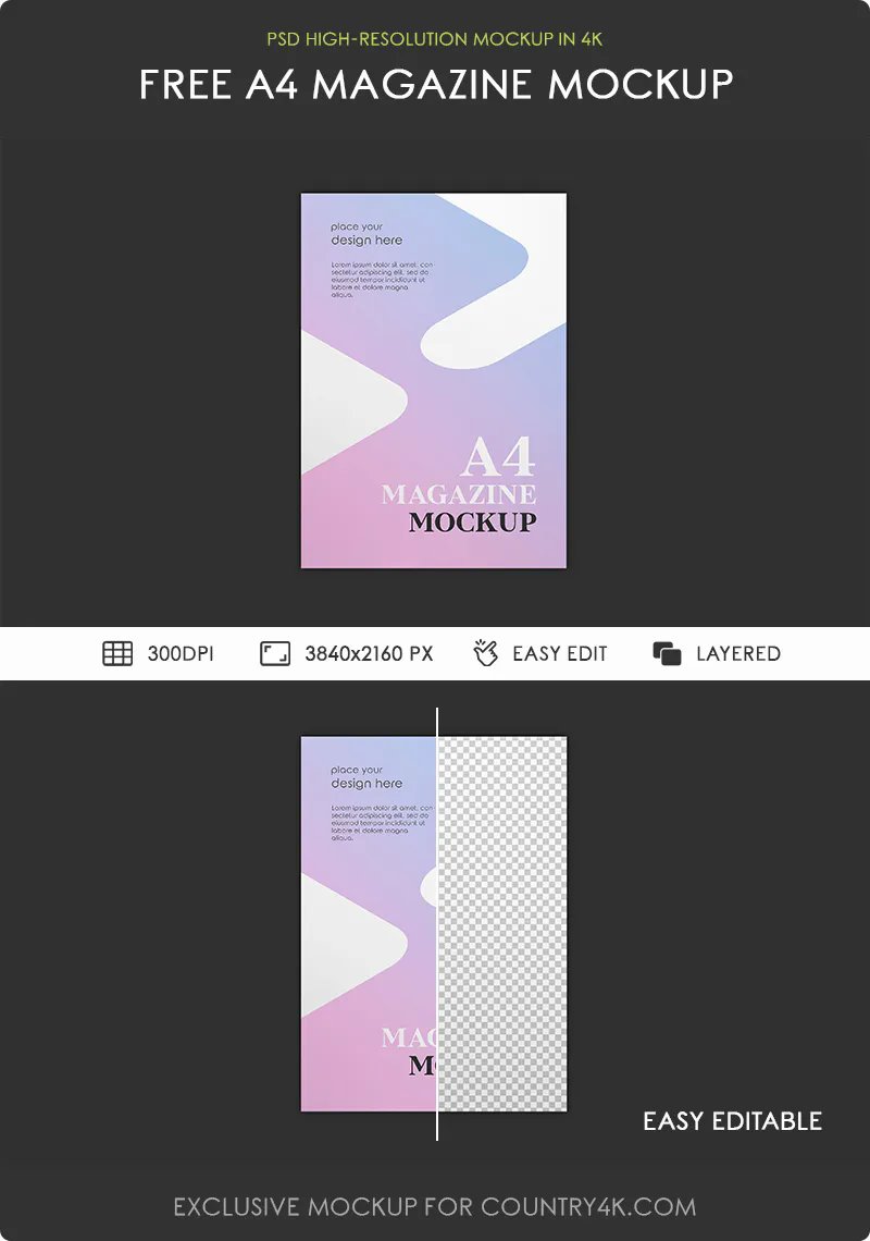 Facing Showcase of A4 Magazine Mockup Free Download | Resource Boy