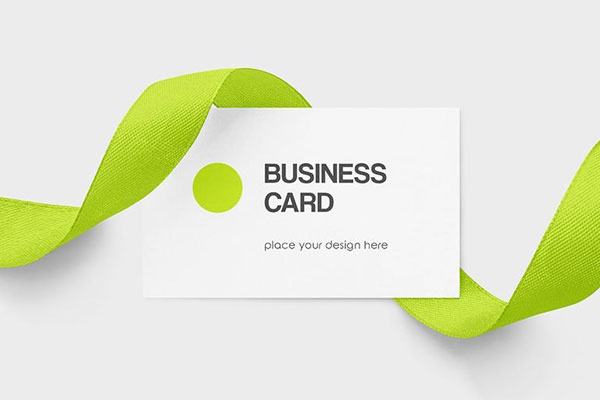 Facing Sight of Business Card Mockup with Ribbon FREE PSD