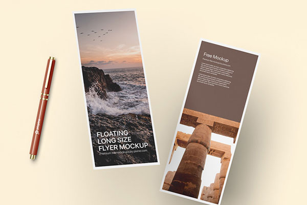 Facing Sight of Floating Long Size Flyer Mockup FREE PSD