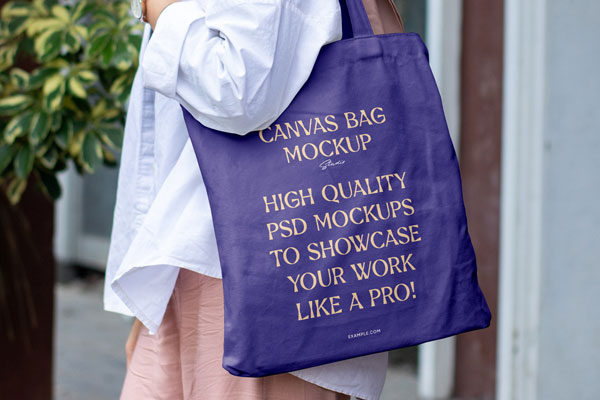 Facing Sight of Woman Wearing Tote Bag Mockup FREE PSD