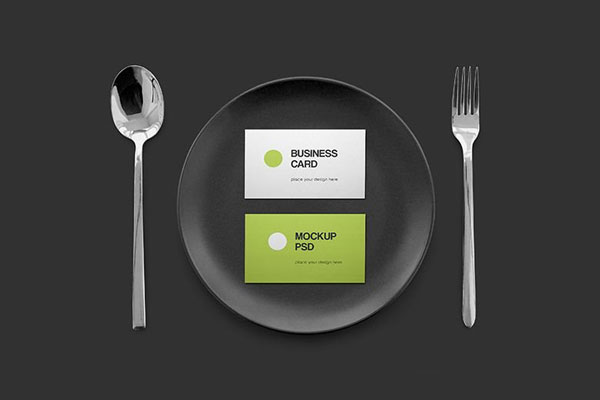 Facing View of Business Cards Mockup on Ceramic Plate FREE PSD