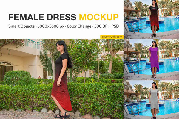 Fashion Female Dress Mockup in 3 Different Sights FREE PSD