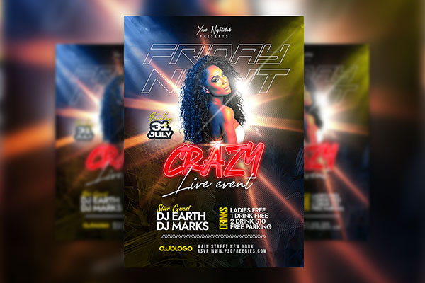 Hot Modern Crazy Nightclub Party Flyer Template FREE PSD