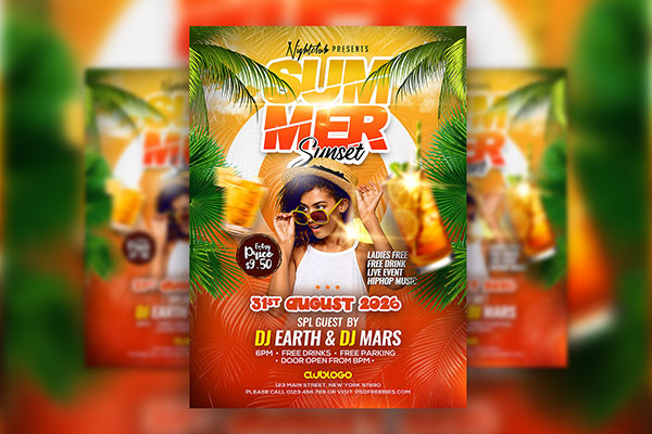 Hot Summer Sunset Party Flyer Template FREE PSD