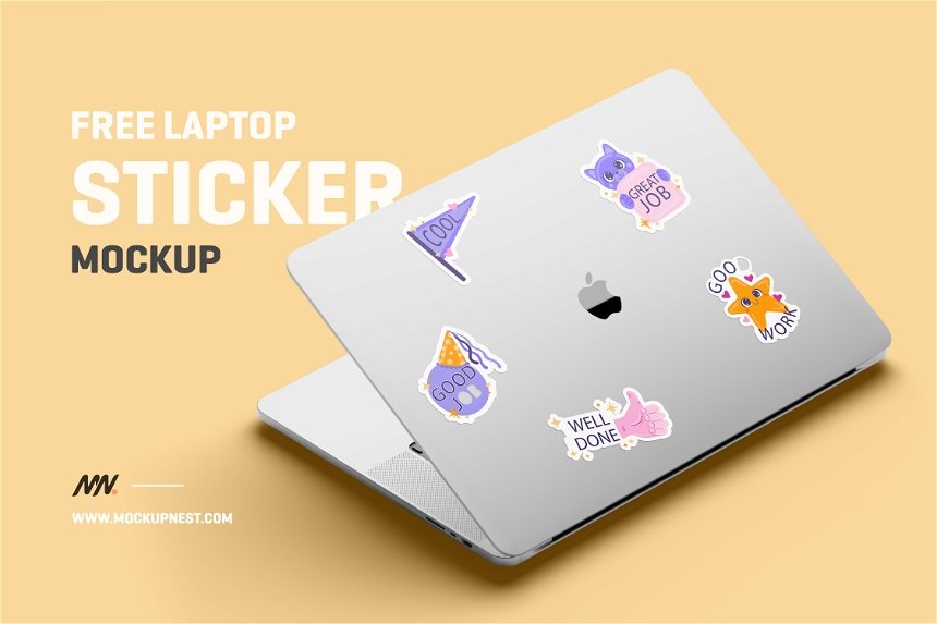 Laptop Sticker Mockup in 4 Sights FREE PSD