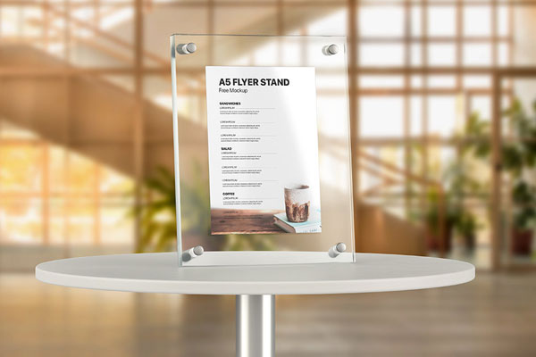 Perspective Sight of A5 Flyer Stand Mockup FREE PSD