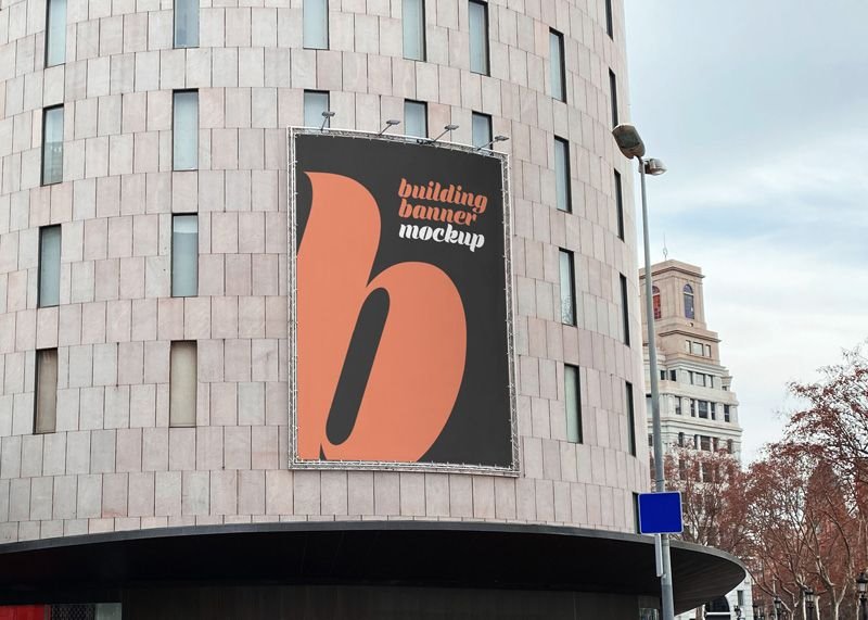 Perspective Sight of Building Banner Mockup FREE PSD