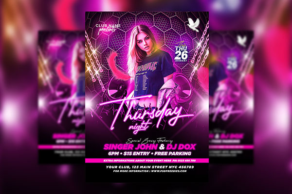Purple Ultimate Music and Dance Party Flyer Template FREE PSD