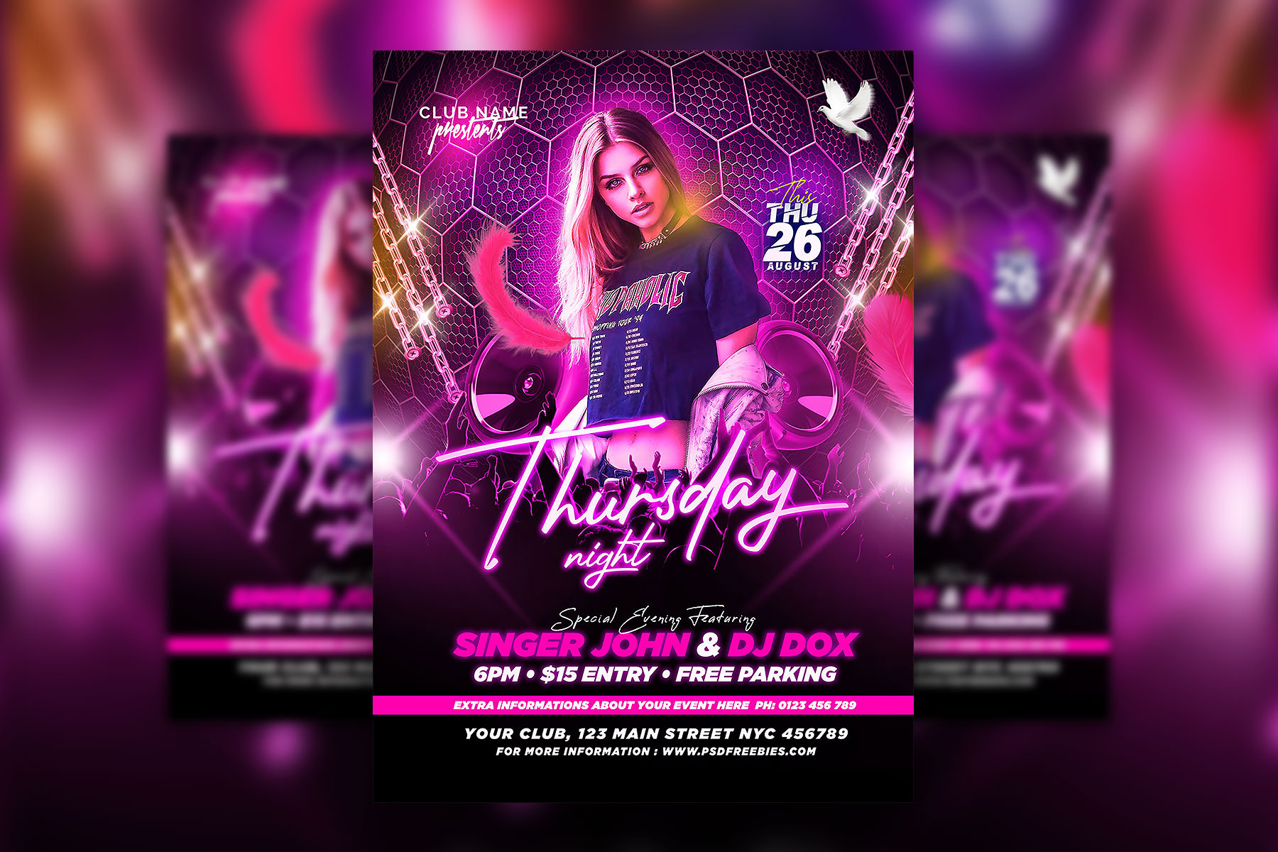 Purple Ultimate Music and Dance Party Flyer Template FREE PSD