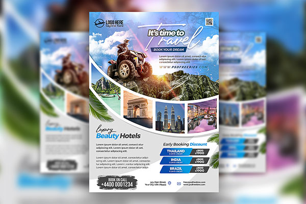 Realistic Travel Tours Flyer Template FREE PSD