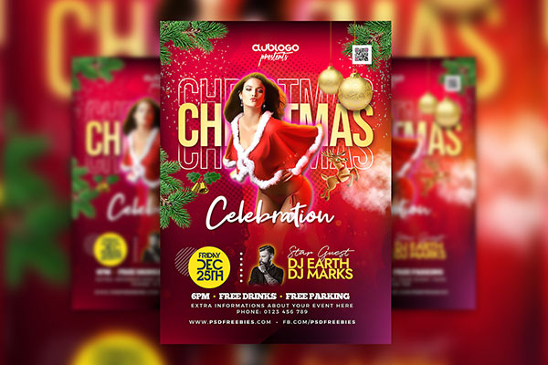 Red Merry Christmas Celebration Event Flyer Template FREE PSD