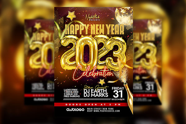Shiny Happy New Year Party Flyer Template FREE PSD