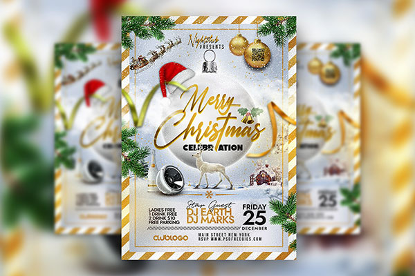 Snowy Christmas Day Party Flyer Template FREE PSD