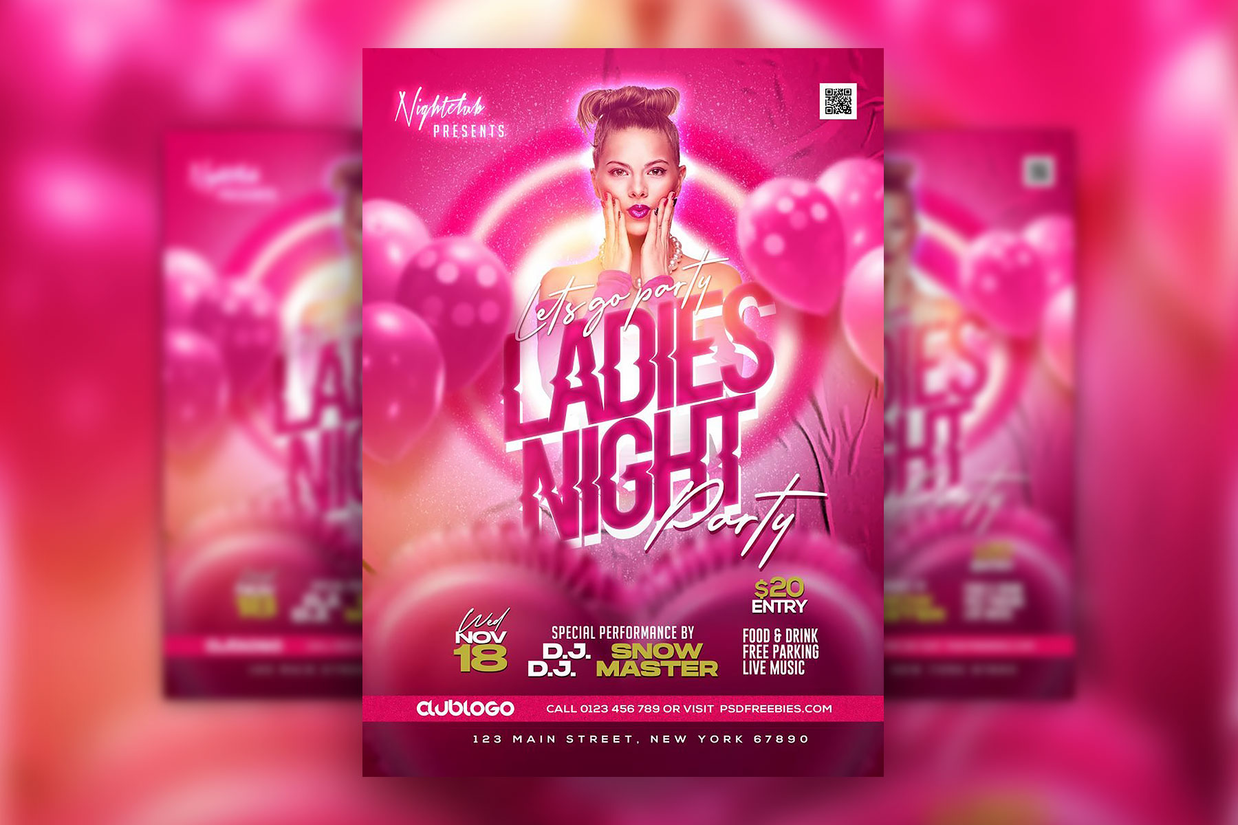 Sweet Pink Night Club Ladies Party Flyer Template Free Download ...