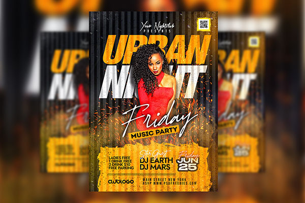 Urban Friday Night Club Party Flyer Template FREE PSD