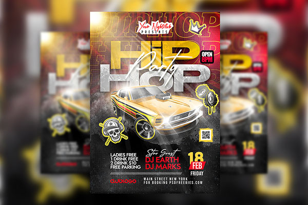 Urban Hip Hop Night Club Party Flyer Template FREE PSD