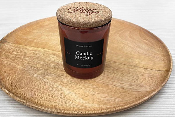 2 Showcases of Candle Jar Mockup in Wooden Plate FREE PSD
