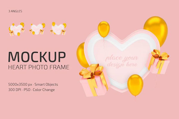 3 Shots of Heart Photo Frame Mockup FREE PSD