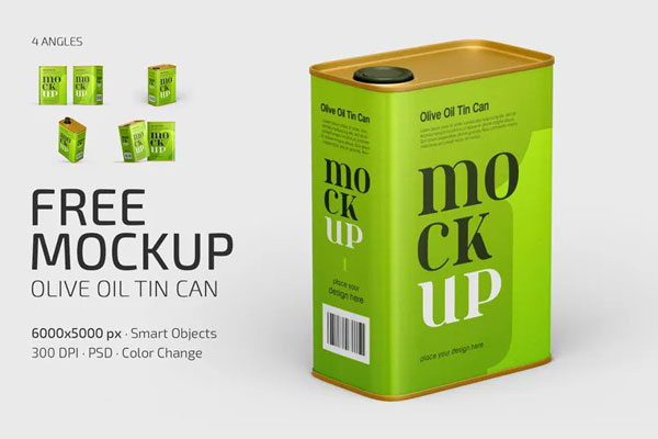4 Shots of Olive Oil Tin Can Mockup FREE PSD