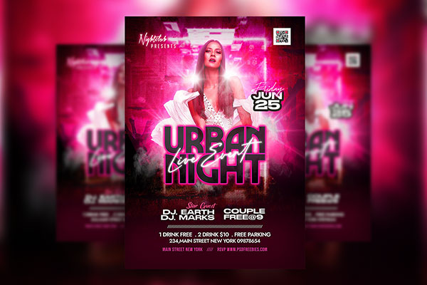 Black and Pink Club DJ Urban Party Flyer Template FREE PSD
