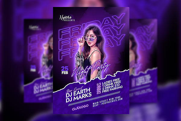 Black and Purple Club Night Party Event Flyer Template FREE PSD