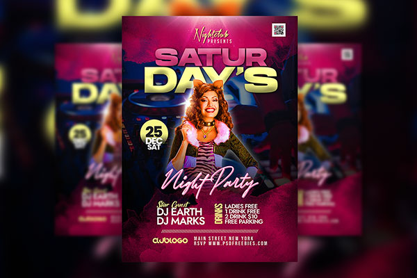 Cool Club Saturday Night Party Flyer Template FREE PSD