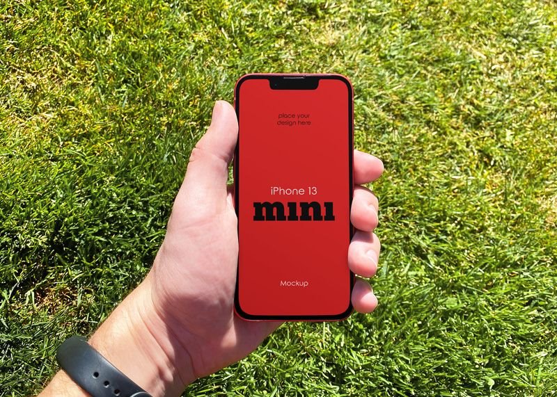 Facing Sight of IPhone 13 Mini Mockup in Hand FREE PSD