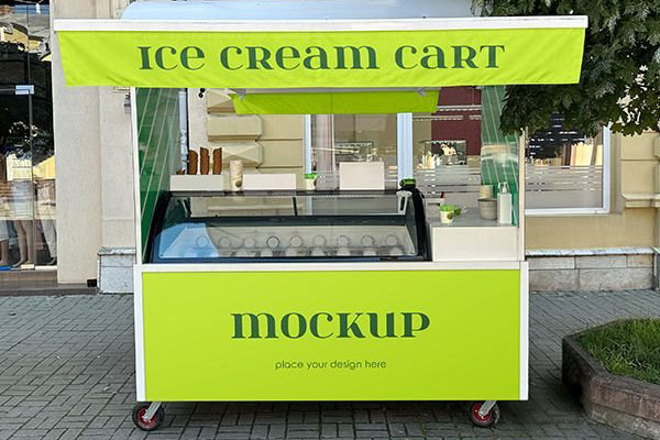 Facing View of Ice Cream Cart Mockup FREE PSD