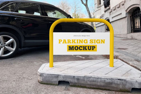Facing View of Parking Sign Mockup FREE PSD