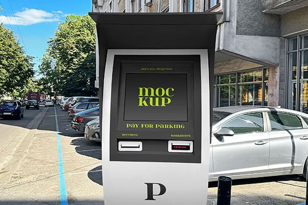Facing View of Pay For Parking Station Mockup FREE PSD
