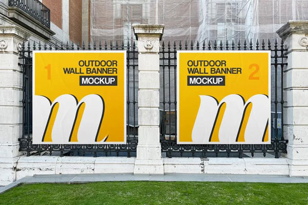 Front Shot of Outdoor Wall Banner Mockup FREE PSD