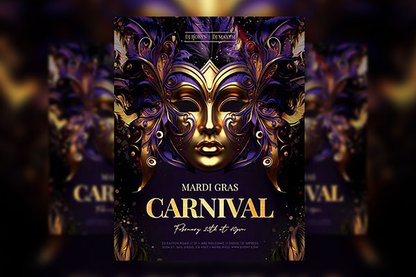 Gold and Purple Mardi Gras Flyer / Facebook Cover Template FREE PSD
