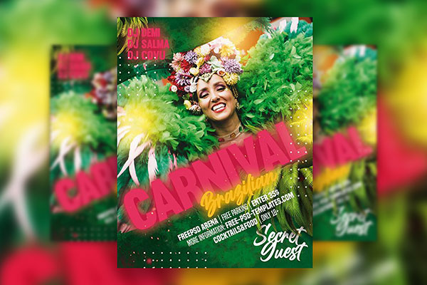Green Brazilian Carnival Flyer / Instagram Post Template FREE PSD