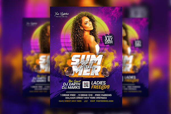 Hot Modern Summer Party Invitation Flyer Template FREE PSD