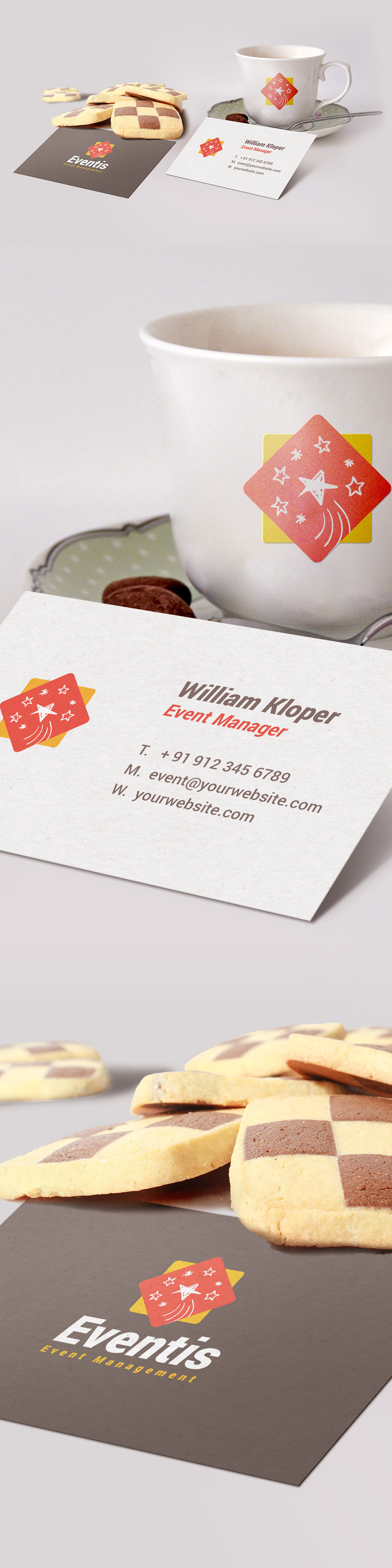 Mockup of Two Business Cards With a Coffee Cup FREE PSD
