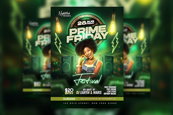 Modern Prime Friday Night Club Party Flyer Template FREE PSD